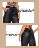 Ladies Faux Leather Pants High Waist Leather Straight Leg Pants With Pockets